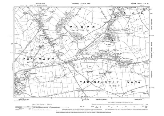 Old OS map dated 1898, showing Cornforth, Coxhoe and East Hetton in Durham - 35NE