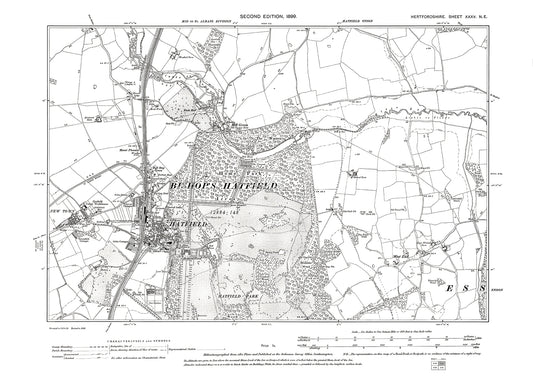 Old OS map dated 1899, showing Hatfield in Hertfordshire - 35NE