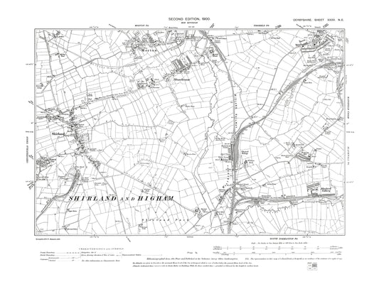 Old OS map dated 1900, showing Shirland, Morton, Stonebroom, Tibshelf in Derbyshire 35NE
