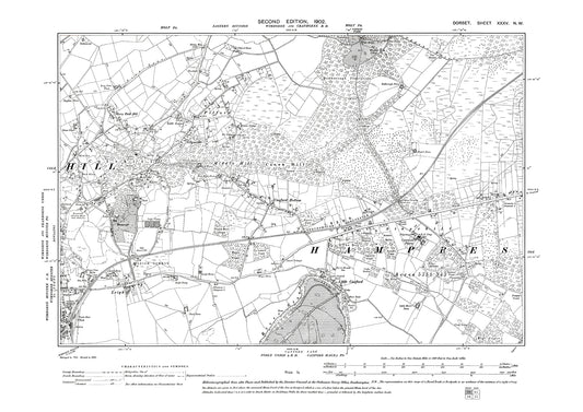 Old OS map dated 1902, showing Wimborne Minster (east), Leigh, Pilford, Canford Bottom, Stapehill, Little Canford in Dorset - 35NW