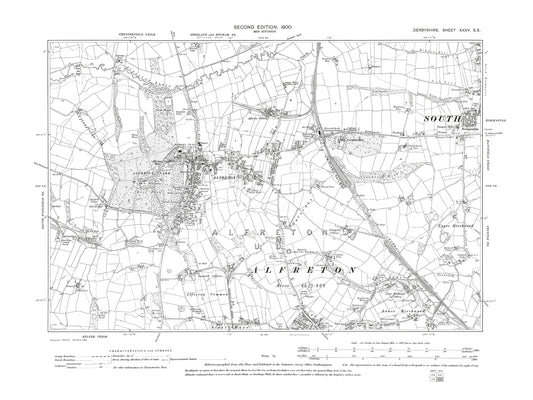 Old OS map dated 1900, showing Alfreton, South Normanton (west), Somercotes (north) in Derbyshire 35SE