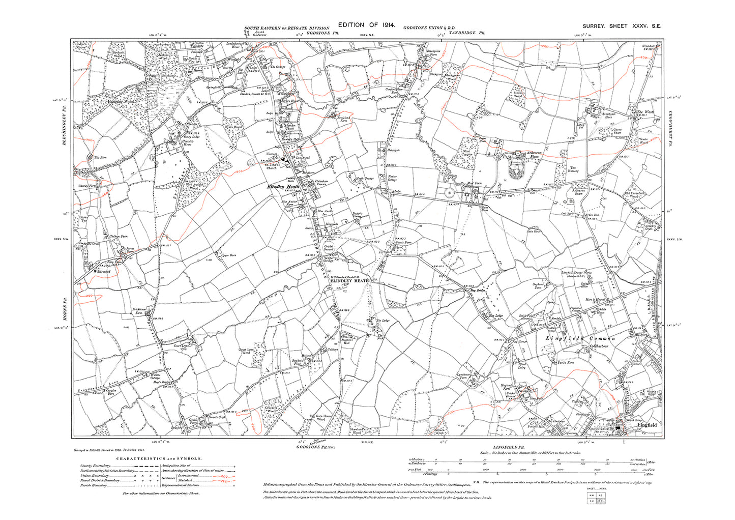 Blindley Heath, Lingfield Common old map Surrey 1914: 35SE