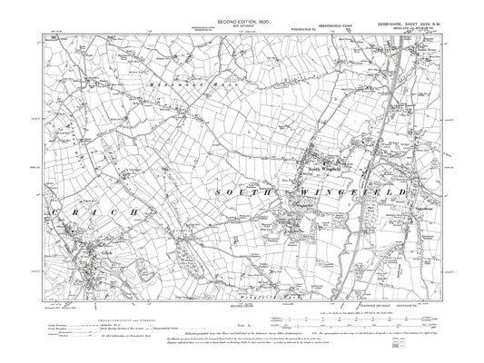 Old OS map dated 1900, showing Crich, South Wingfield in Derbyshire 35SW