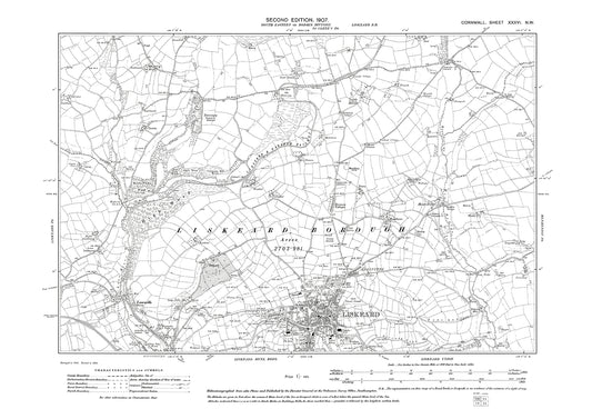 Liskeard (north), old map Cornwall 1907: 36NW