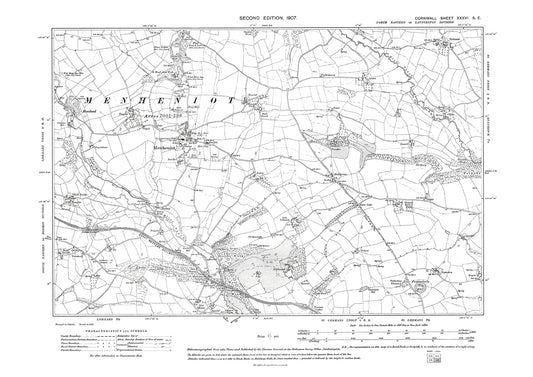 Menheniot, Roseland, Doddycross, Trehunist, Coldrenick, old map Cornwall 1907: 36SE