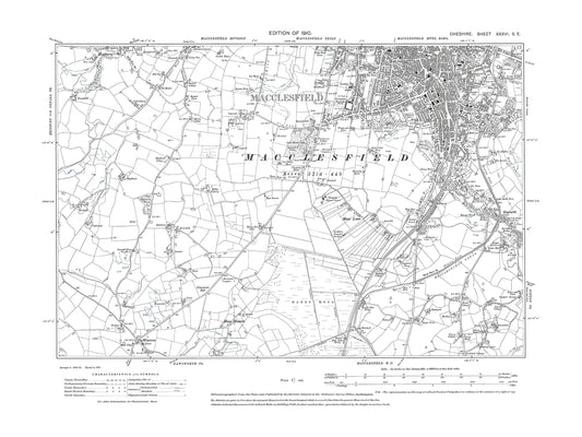Old OS map dated 1910, showing Macclesfield (south) in Cheshire 36SE