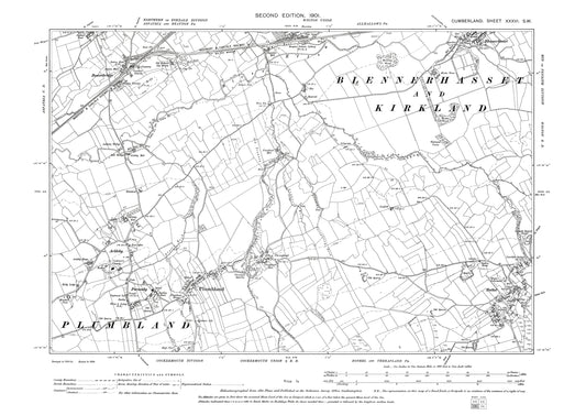 Old OS map dated 1901, showing Bowerbridge, Bothel, Blenner Hasset in Cumberland - 36SW