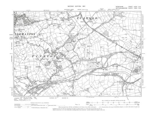 Old OS map dated 1900, showing South Normanton (east), Kirkstead, Pinxton in Derbyshire 36SW