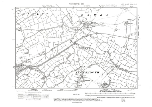 Sarre, Stourmouth, old map Kent 1908: 36NE