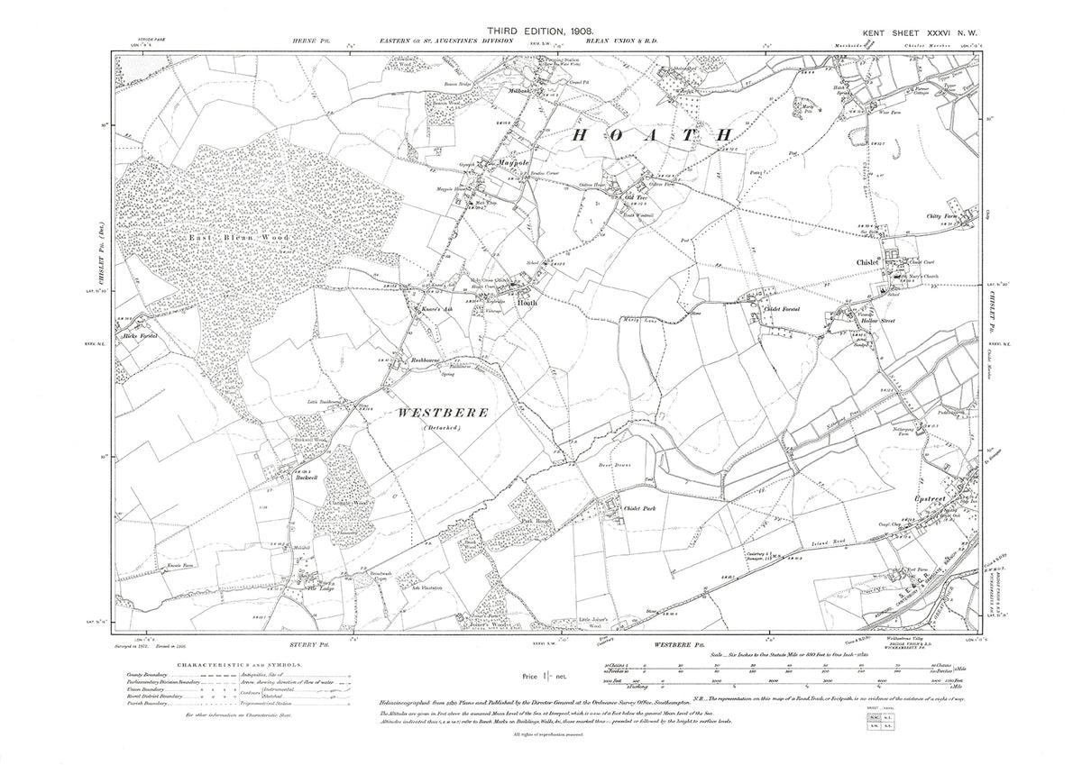 Hoath Map Hoath, Chislet, Upstreet, Westbere, old map Kent 1908: 36NW – Old Map ...