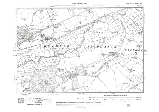 Westbere, Stodmarsh, old map Kent 1908: 36SW