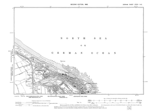 Old OS map dated 1898, showing Throston and Hartlepool (north) in Durham - 37NE