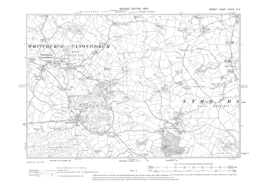 Old OS map dated 1904, showing Whitchurch Canonicorum, Morecombe Lake, Hardown Hill, Ryall, Chidcock in Dorset - 37NE