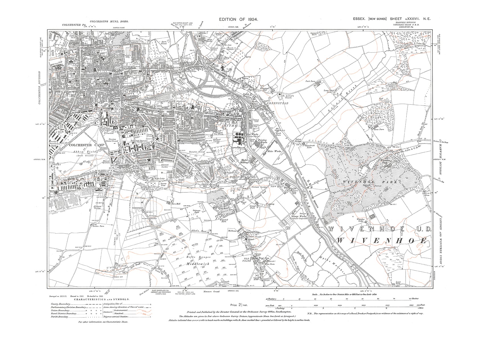 Old OS map dated 1924, showing Colchester (east) in Essex - 37NE – Old ...