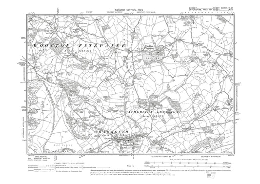 Old OS map dated 1904, showing Charmouth, Catherston Leweston, Wootton Fitzpaine in Dorset - 37NW