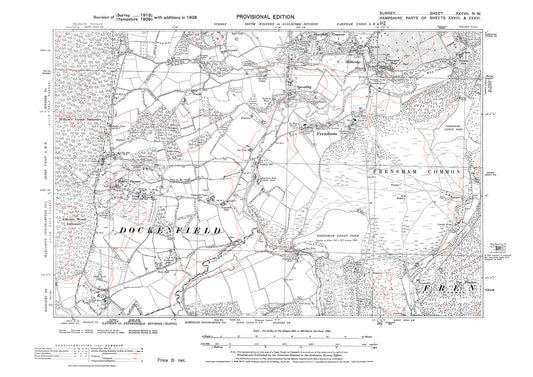 Frensham, Spreakley, Millbridge, Batt's Corner old map Surrey 1938: 37NW