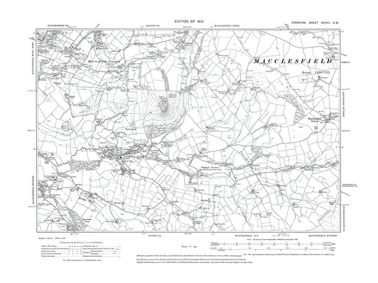 Old OS map dated 1910, showing Macclesfield Common, Macclesfield Forest, Langley in Cheshire 37SW