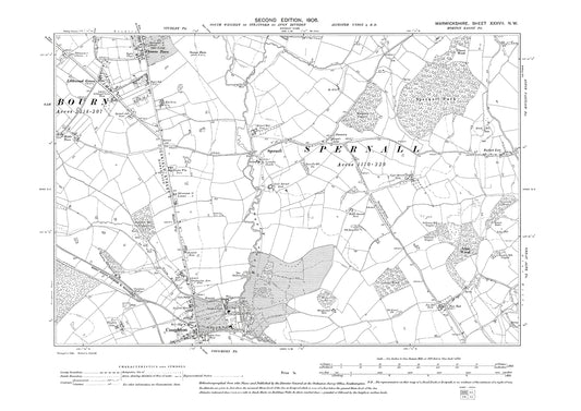 Studley (south), Thomas Town, Spernall, Coughton, old map Warwickshire 1906: 37NW