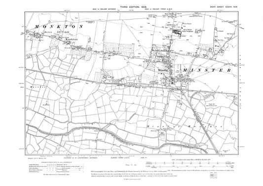 Minster, Monkton, old map Kent 1908: 37NW