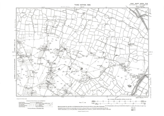 Ash, Richborough Castle, old map Kent 1908: 37SW