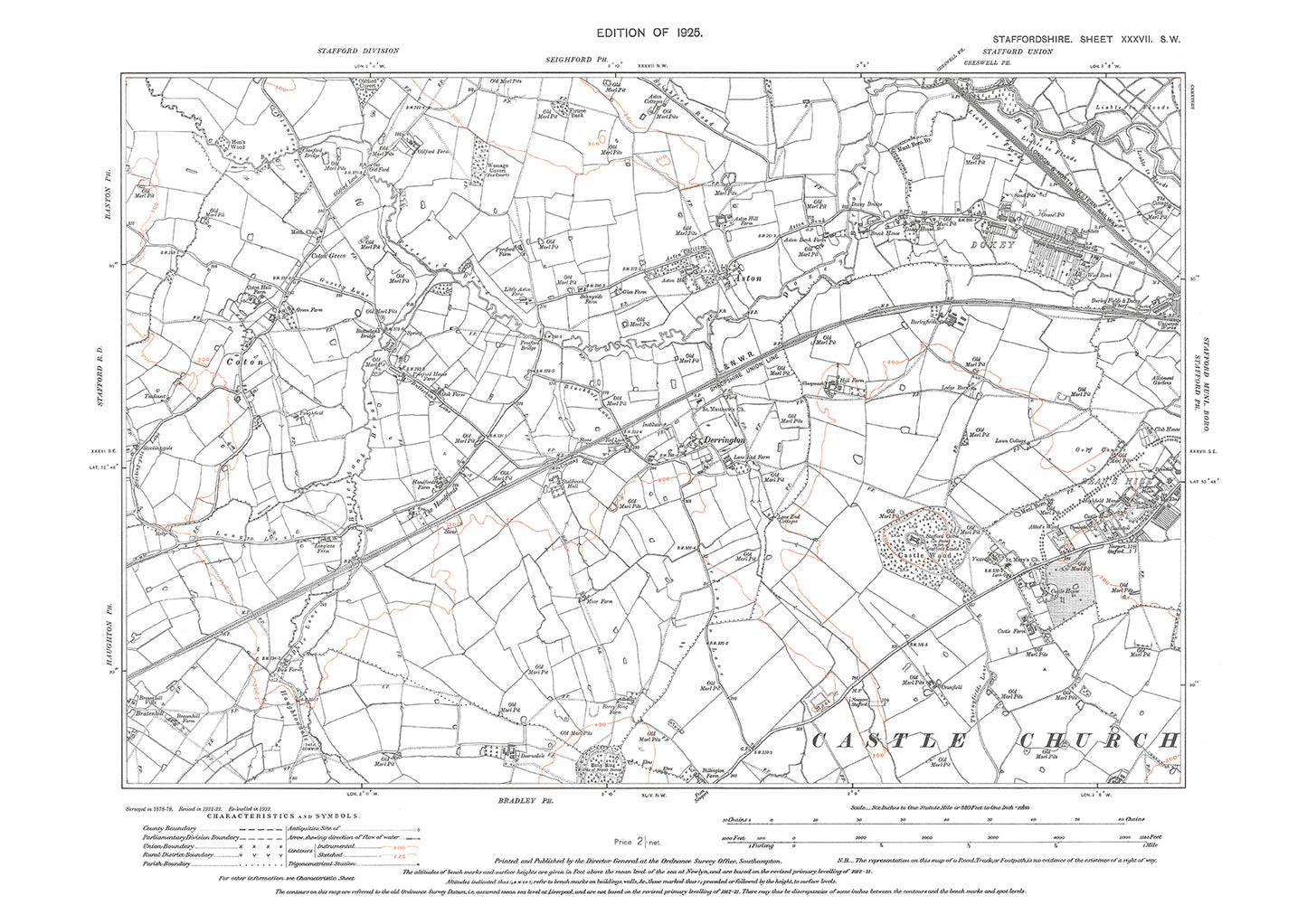 Bean's Hill, Doxey, Derrington, old map Staffs 1925: 37SW