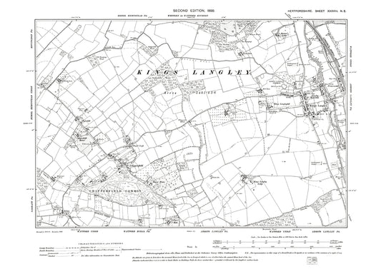 Old OS map dated 1899, showing Kings Langley, Chipperfield in Hertfordshire - 38NE