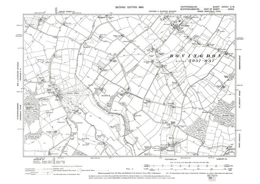 Old OS map dated 1899, showing Bovingdon, Flaunden in Hertfordshire - 38NW