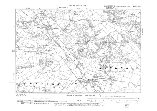 Old OS map dated 1905, showing Peterchurch, Vowchurch, Hinton in Herefordshire - 38NW