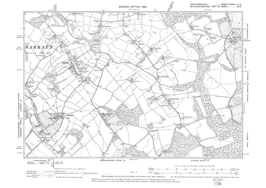 Old OS map dated 1899, showing Sarratt in Hertfordshire - 38SE