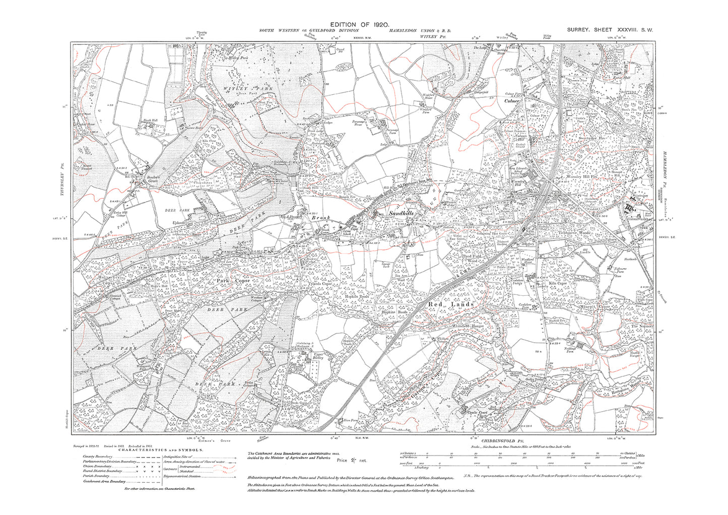 Sandhills, Wormley Hill, Culmer old map Surrey 1920: 38SW