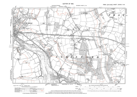 Old OS map dated 1924, showing Wivenhoe (east), Alresford and Frating in Essex - 38SW