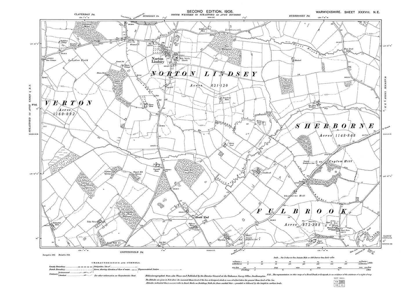 Norton Lindsey, Heath End, old map Warwickshire 1906: 38NE