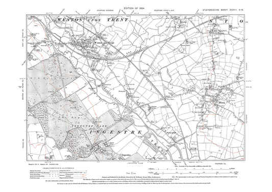 Weston upon Trent, Stowe, Hixon, old map Staffs 1924: 38NW