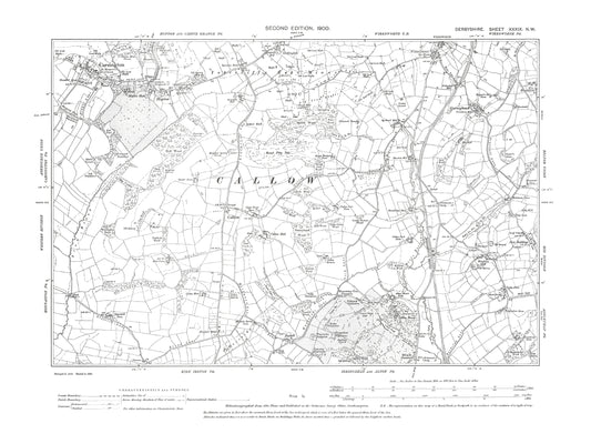 Old OS map dated 1900, showing Carsington, Wirksworth (south) in Derbyshire 39NW