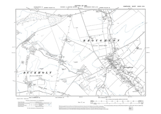 Old OS map dated 1910, showing Broughton in Hampshire - 39NW