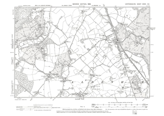 Old OS map dated 1899, showing Radlett, Aldenham, Letchmore Heath in Hertfordshire - 39SE