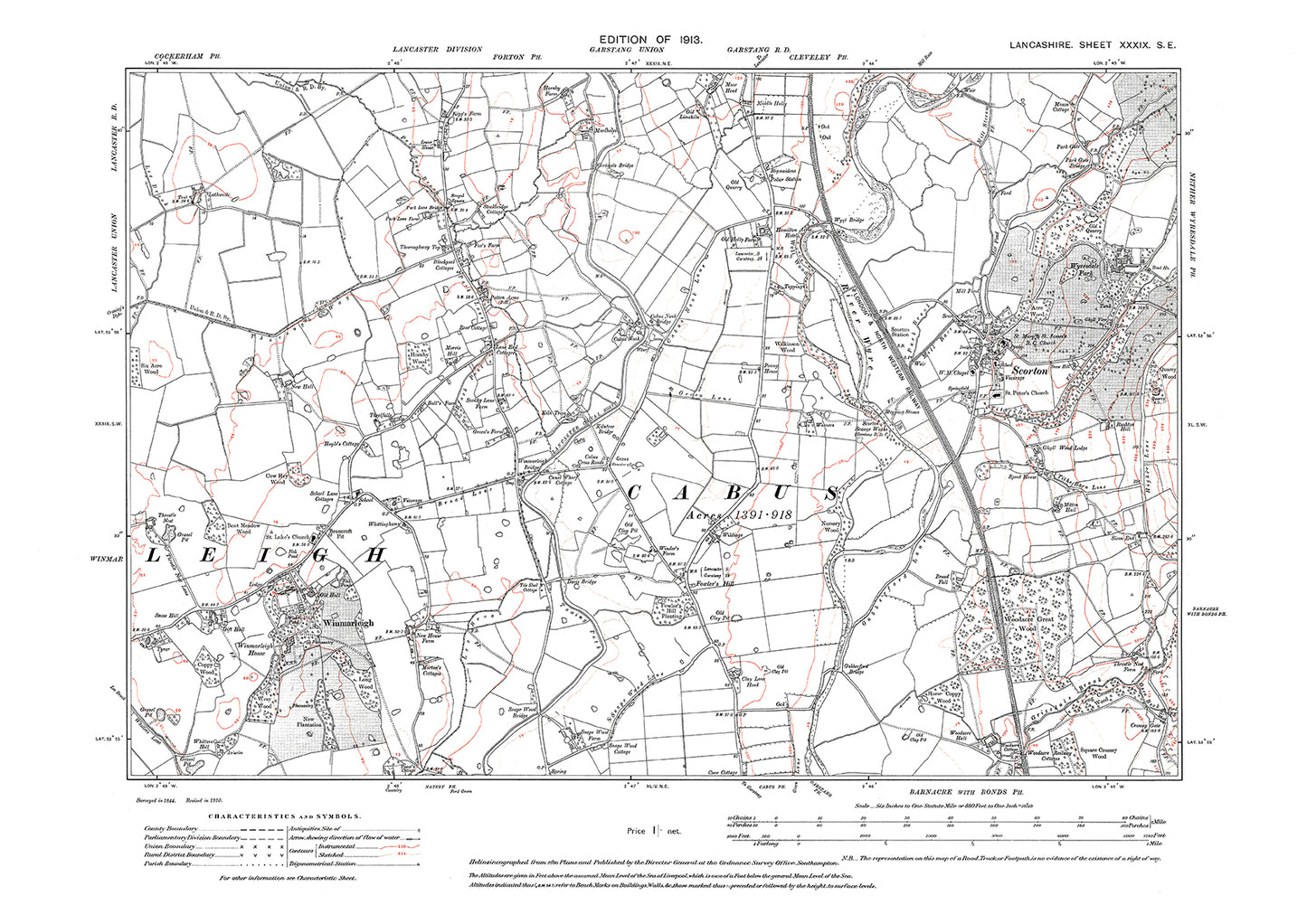 Scorton, Winmarleigh, Cabus - Lancashire in 1913 : 39SE