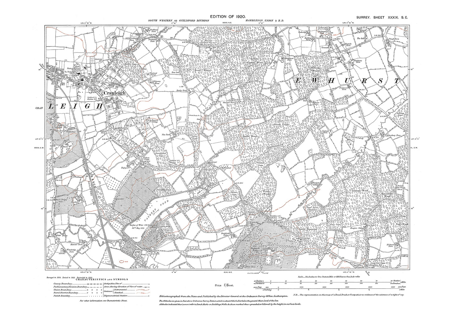 Cranleigh, Ewhurst Green old map Surrey 1920: 39SE