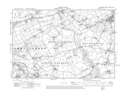Old OS map dated 1911, showing Tarvin (west), Stamford Heath, Rowton (north) in Cheshire 39SW