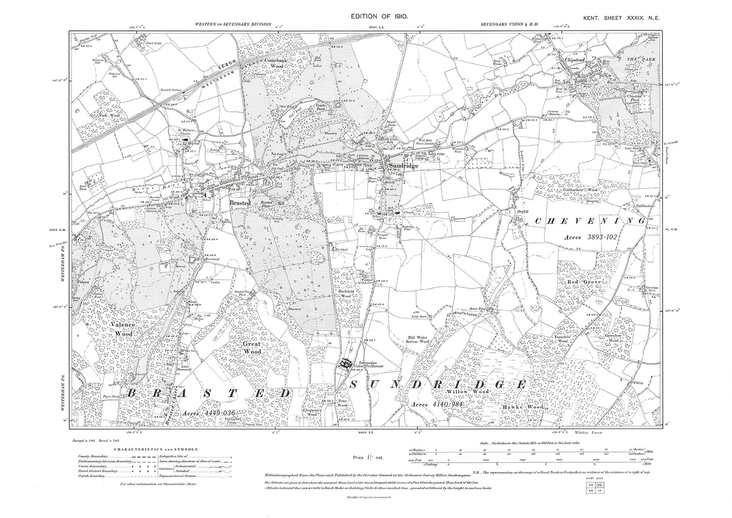 Sundridge, Brasted, Chipsted, old map Kent 1910: 39NE – Old Map Downloads