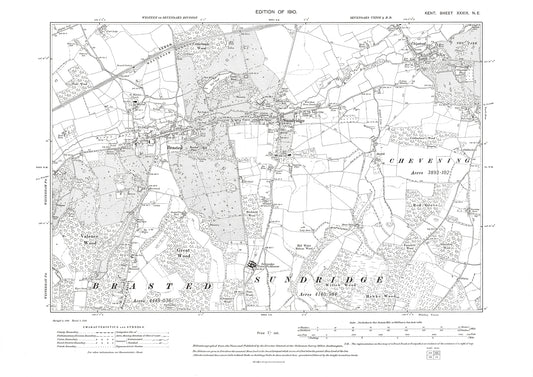 Sundridge, Brasted, Chipsted, old map Kent 1910: 39NE