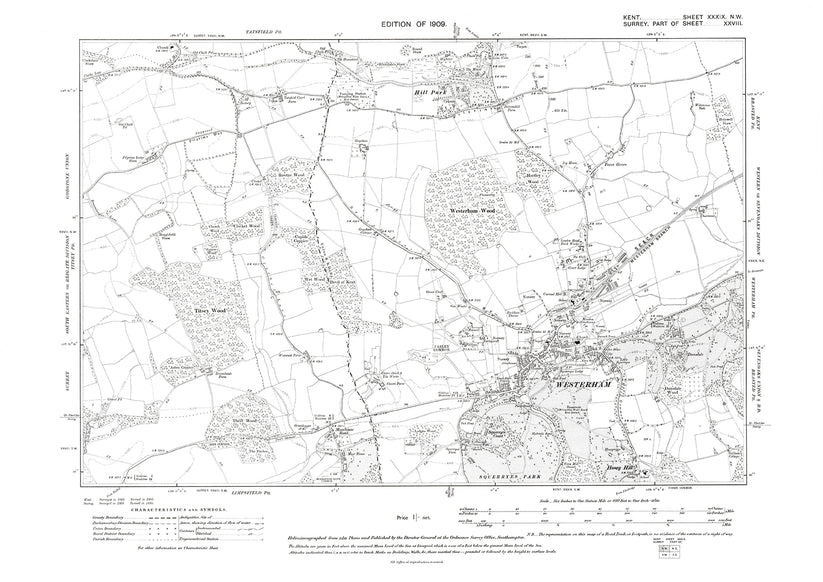 Westerham, old map Kent 1909: 39NW – Old Map Downloads