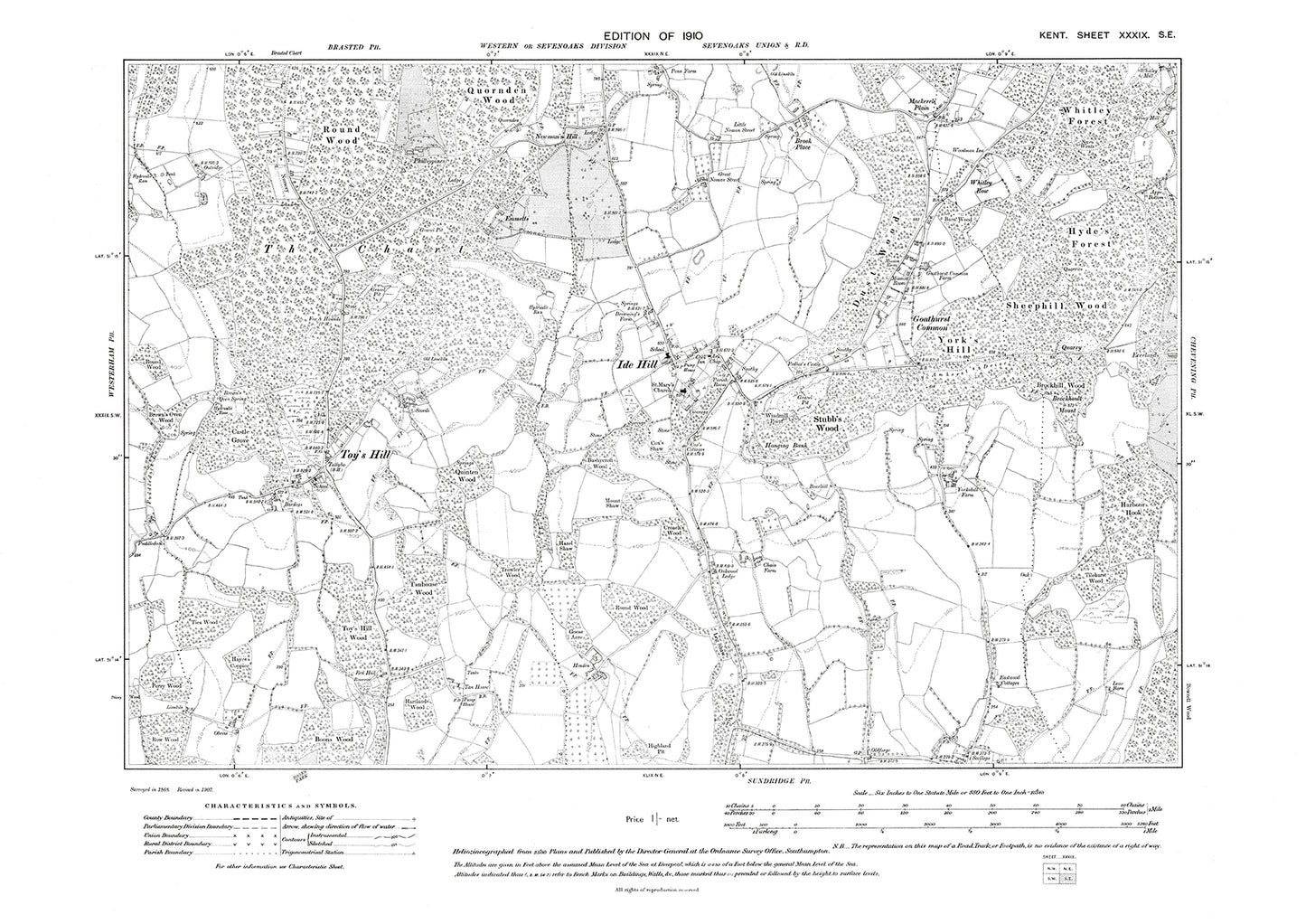 Ide Hill, Toys Hill, old map Kent 1910: 39SE