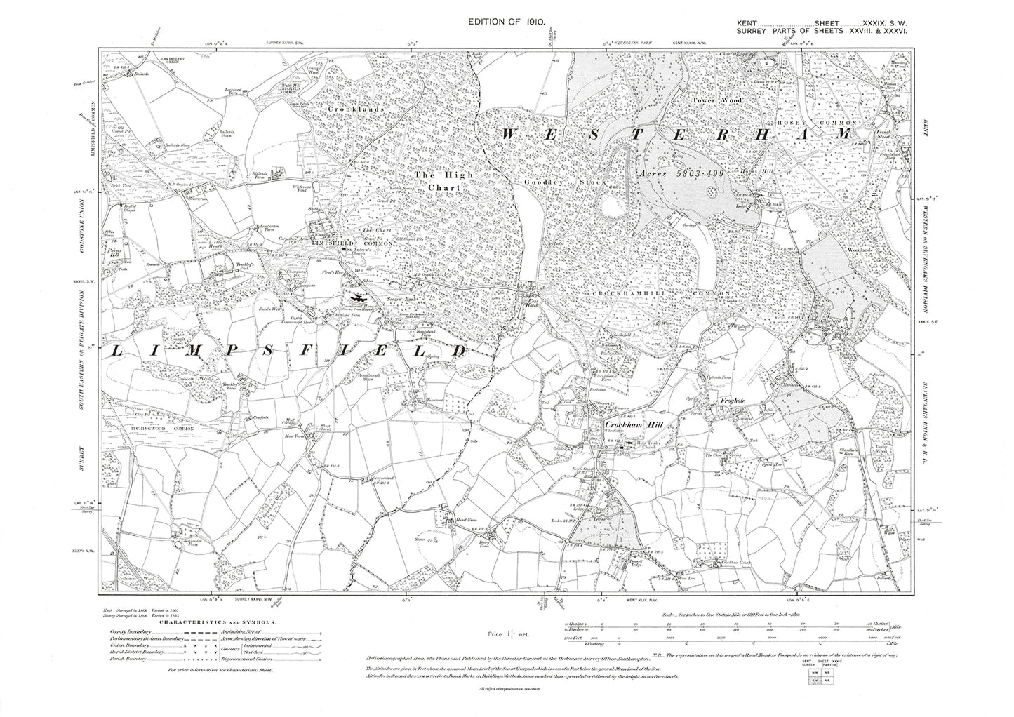 Crockham Hill, Limpsfield, old map Kent 1910: 39SW