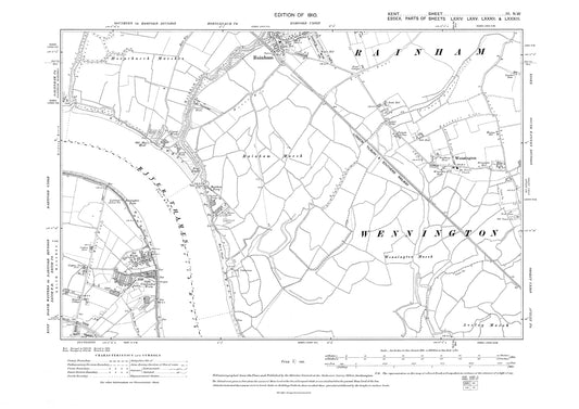 Rainham (south), Wennington, old map Kent 1910: 3NW