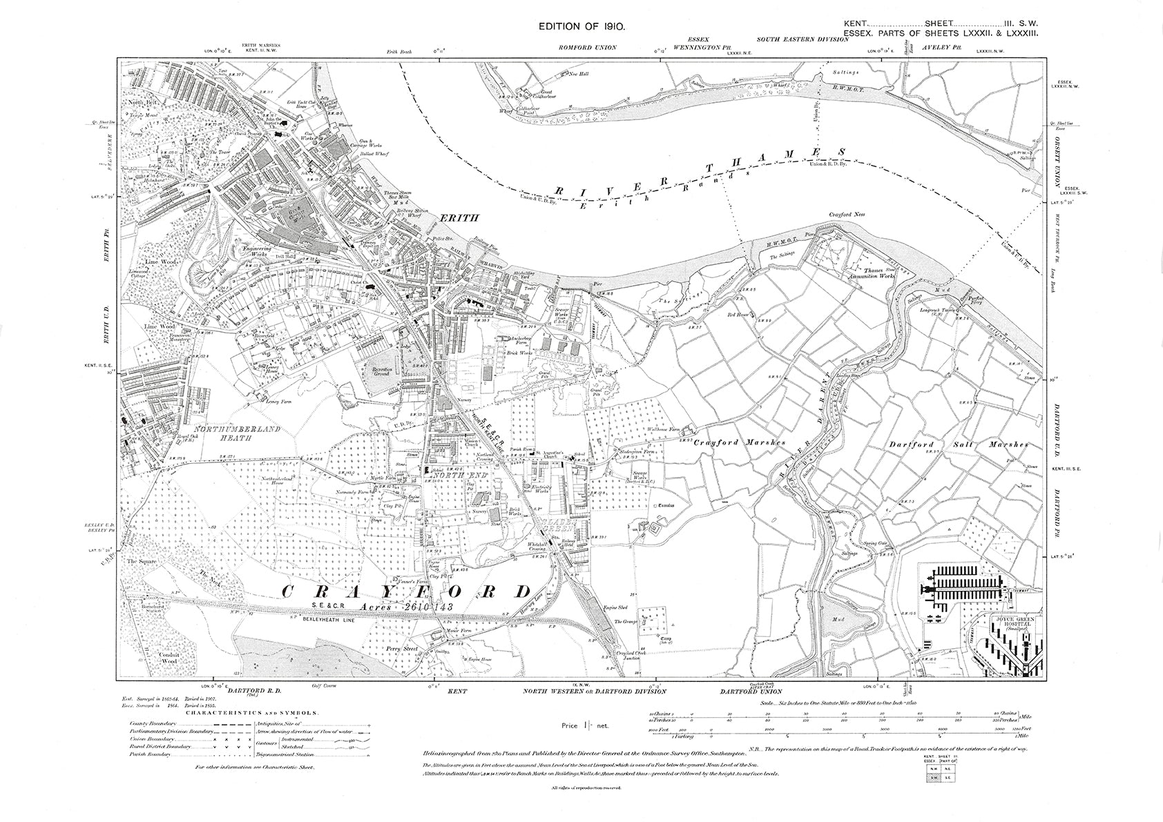 Erith Marshes Map Erith, old map Kent 1910: 3SW – Old Map Downloads