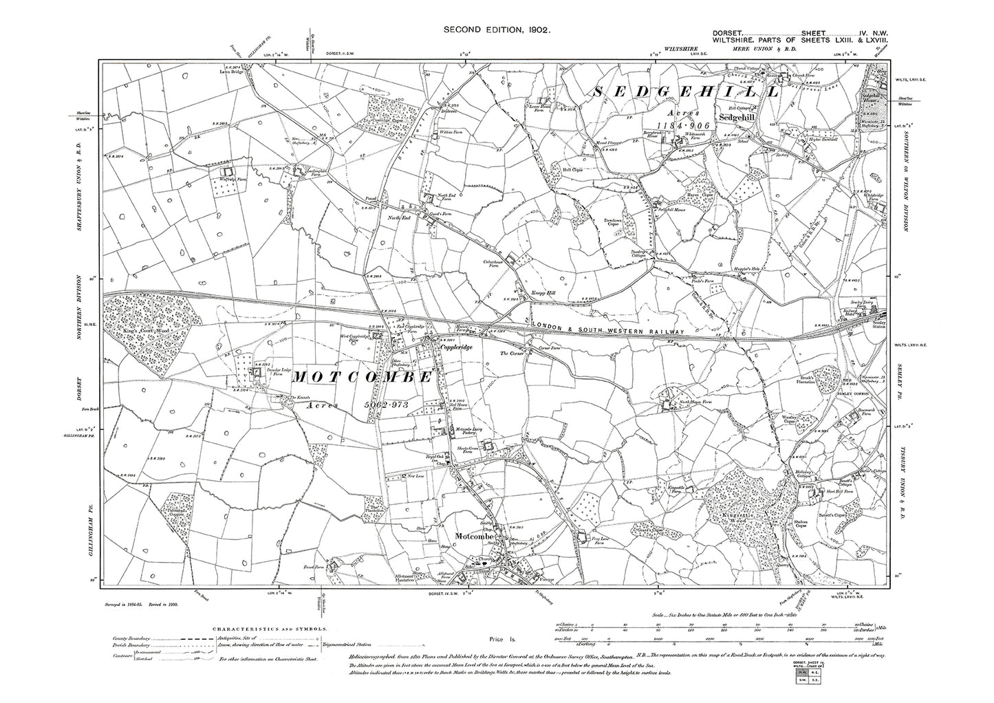 Old OS map dated 1902, showing Motcombe (north) in Dorset - 4NW