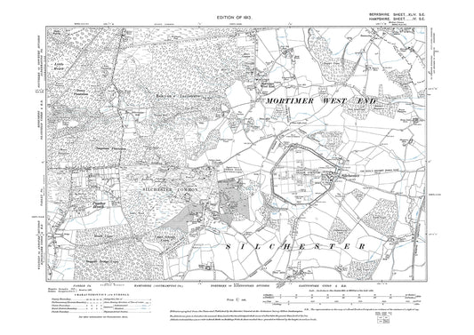 Old OS map dated 1913, showing Silchester, Pamber Heath, Mortimer West End in Hampshire - 4SE