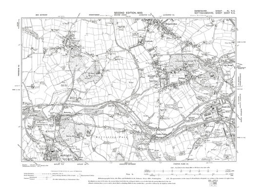 Old OS map dated 1900, showing Ripley (north), Butterley in Derbyshire 40NE