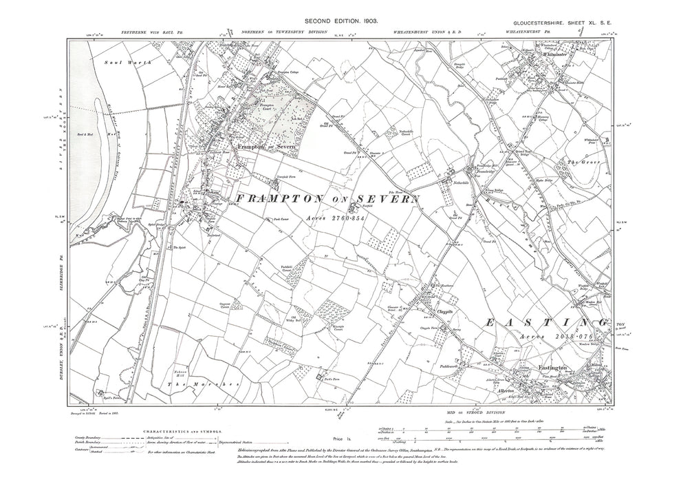 Old OS map dated 1903, showing Frampton, Eastington, Whitminster in Gl ...
